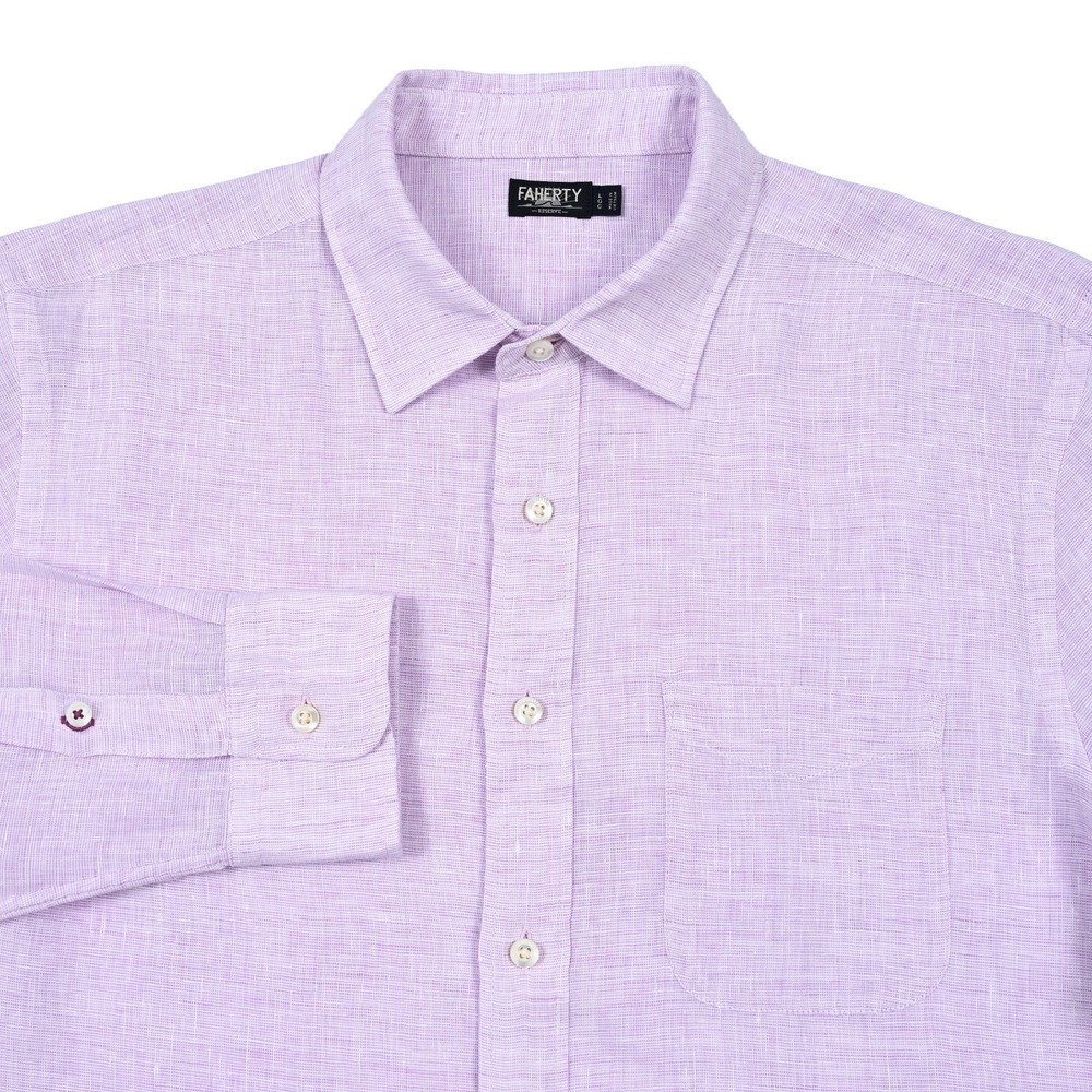 Faherty Laguna Linen Button Up Shirt Men's Large Lavender Lightweight Preppy L/S